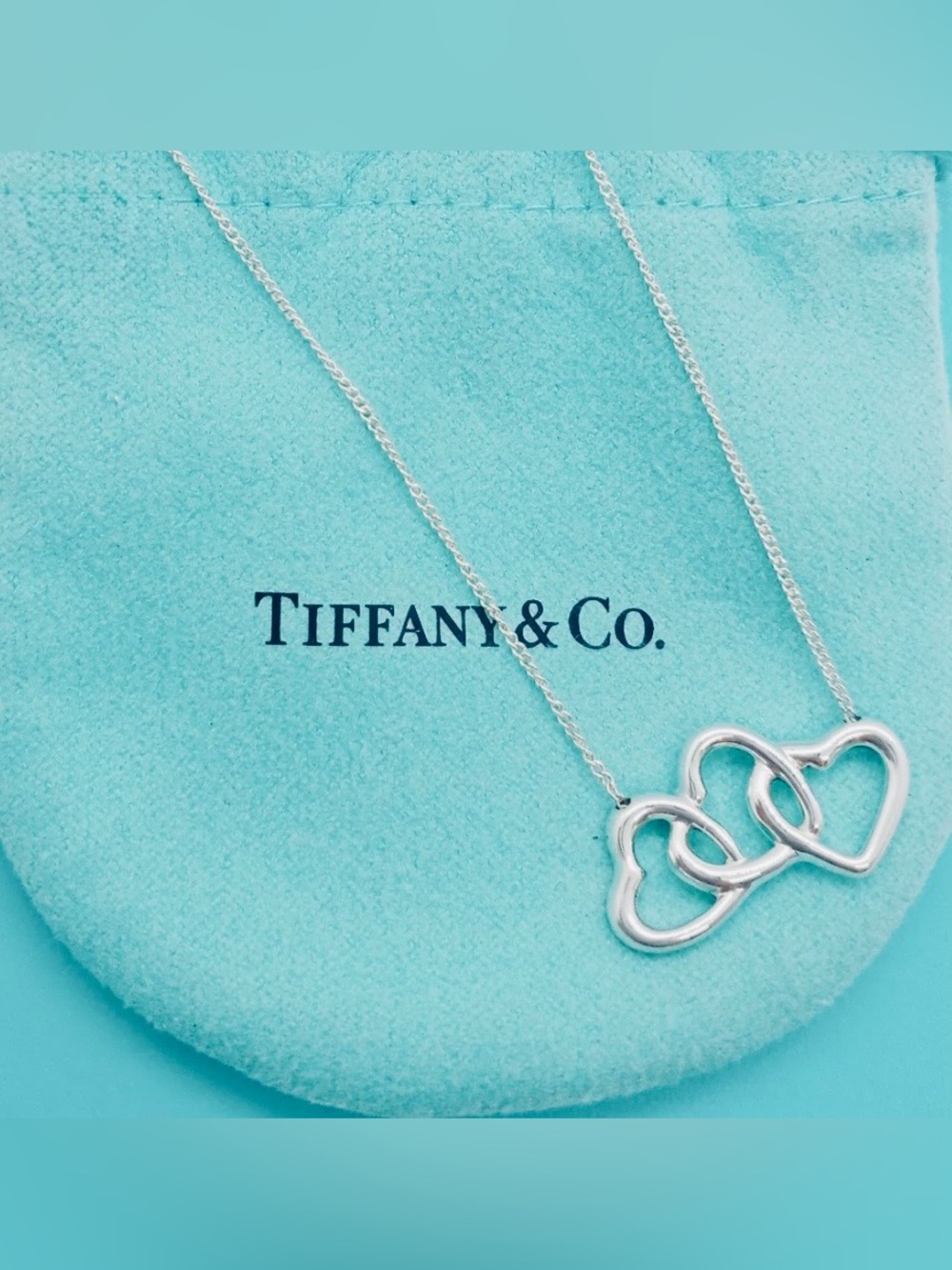 Tiffany & Co Triple Open Heart Necklace 925 Silver 18” Retired